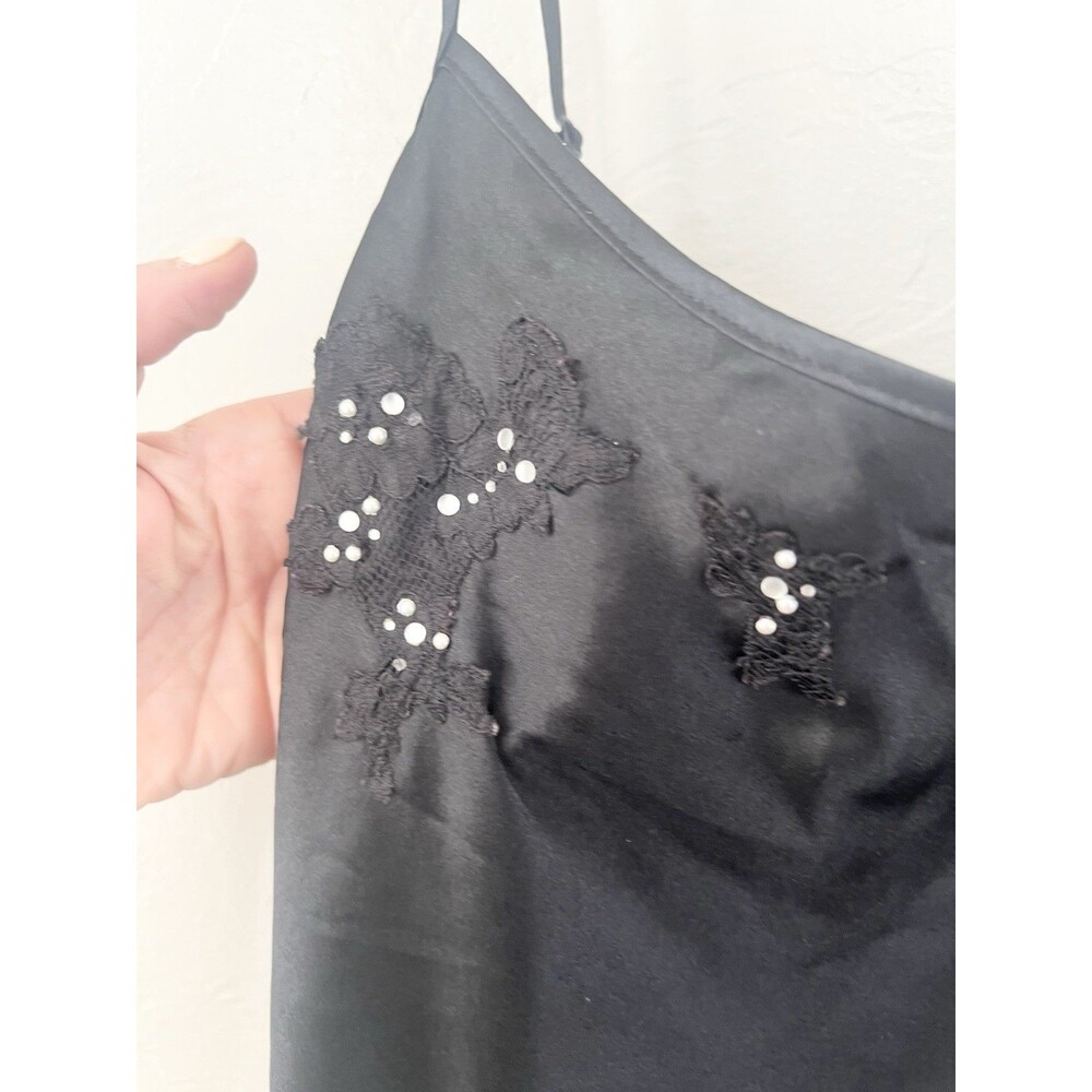 Y2K VTG Victorias Secret Madison Black Lace Slip Dress Floral Applique M ‘05 - Picture 8 of 10